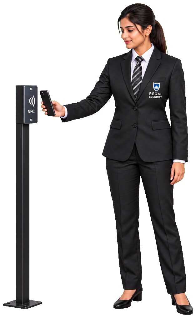 Regal Security officer tapping a phone on an NFC checkpoint