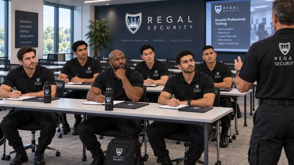 Regal Security guards in a classroom training session led by an instructor